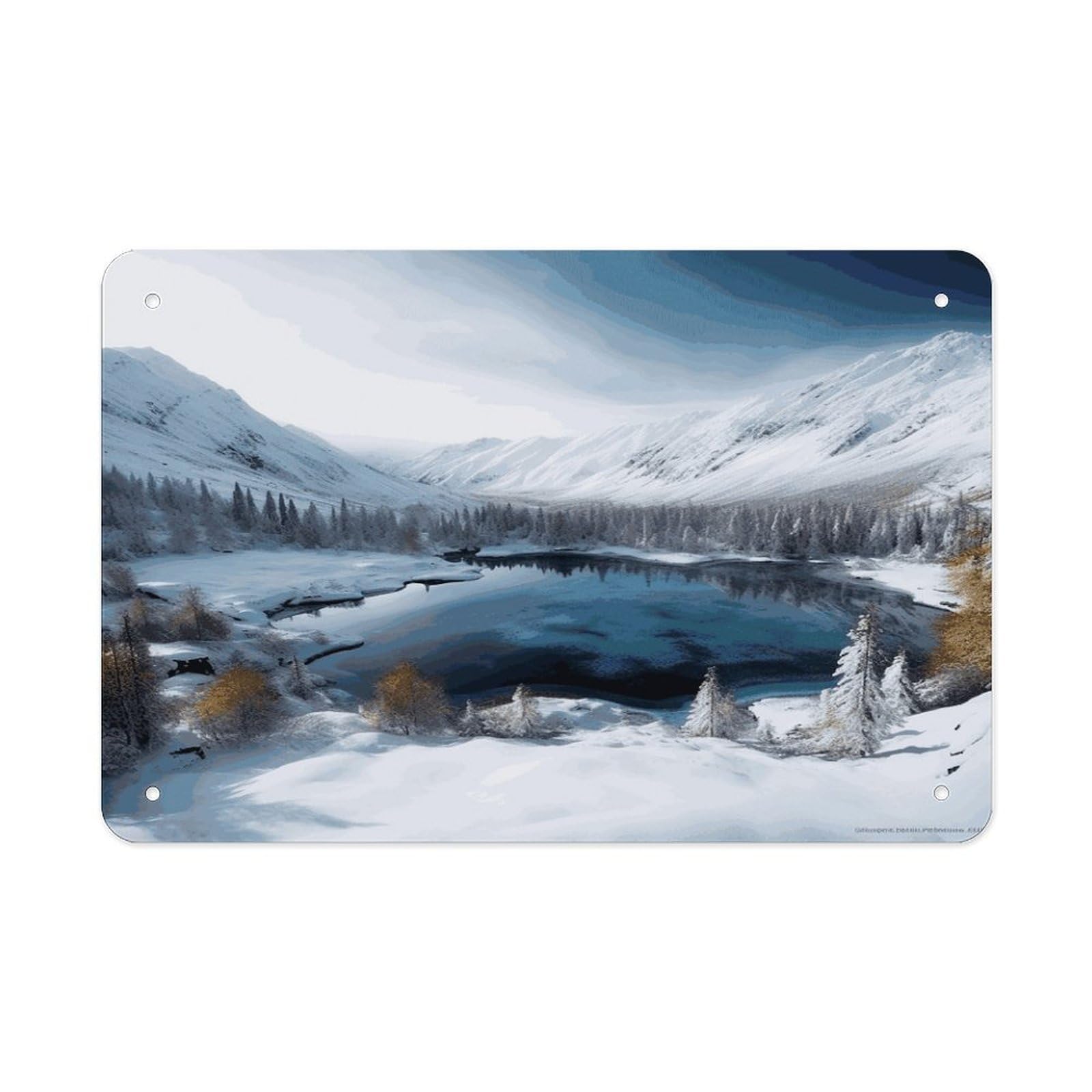 LDGSUPH Winter Mountains Snow Scene Metal Tin Sign Wall Art Prints Folded Edge Iron Sheet Painting with Holes for Wall Prints Decorative Picture Metal Signboard Decor Painting Wall Decor