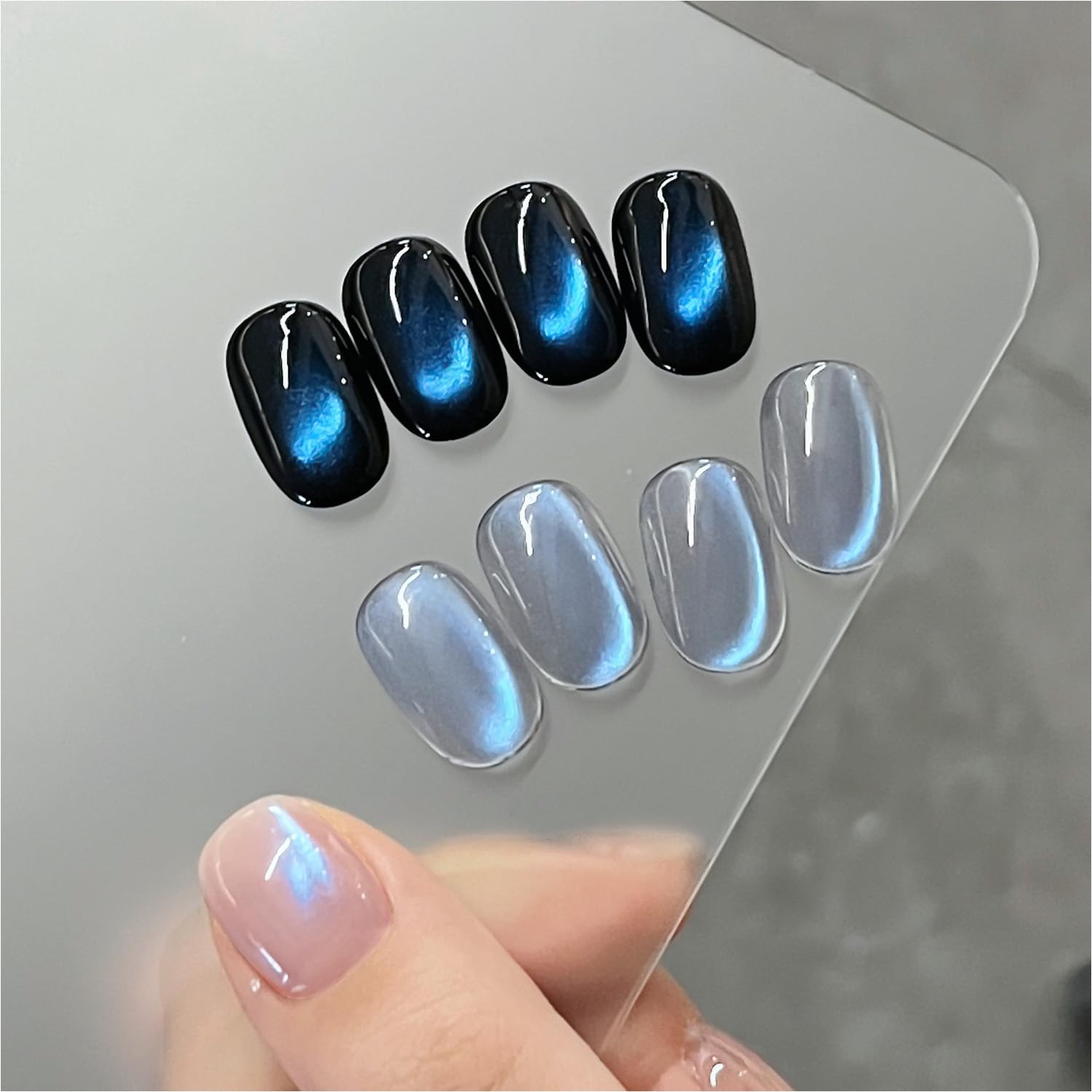 GAOY Blue Glassy Cat Eye Gel Nail Polish 16ml Holographic Glitter Jelly Nail Polish with Magnet Reflective Translucent