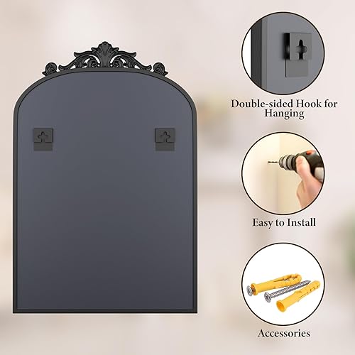 Miniatura 6 de Koonmi Espejo vintage, espejo de baño antiguo Barolon de 24 x 36 pulgadas para pared, cabeza de flor, vidrio templado inastillable, espejos