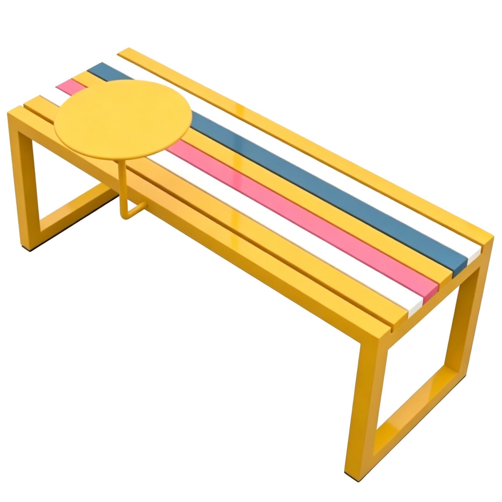 Banc de jardin en acier jaune avec table centrale pour pelouse et parc