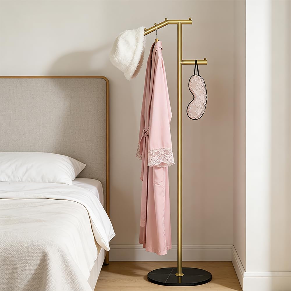 Freestanding Coat Rack with Marble Rock Slab Base, Sturdy Stable Clothes Racks for Clothing Hats Tie Bags Purses, Standing Coat Hanger for Hallway Entryway Bedroom Living room Corridors Halls