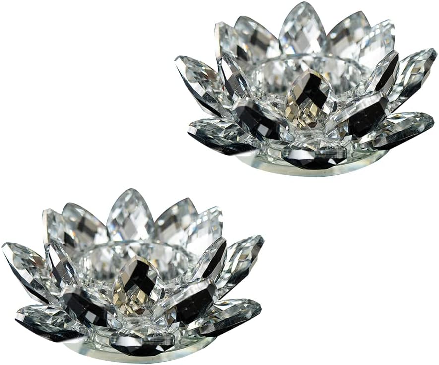 CARRYKING Crystal Glass Lotus Candle Holders, 2 PC Creative