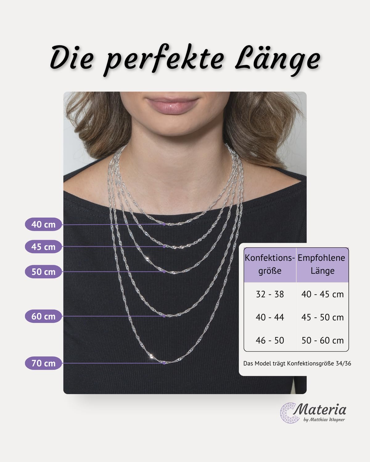 Feine Singapurkette 925 Silber Damen - Halskette 3mm flach K95 | Gedrehte Silberkette aus hautfreundlichem 925 Sterling Silber diamantiert in 40-70cm von MATERIA by Matthias Wagner