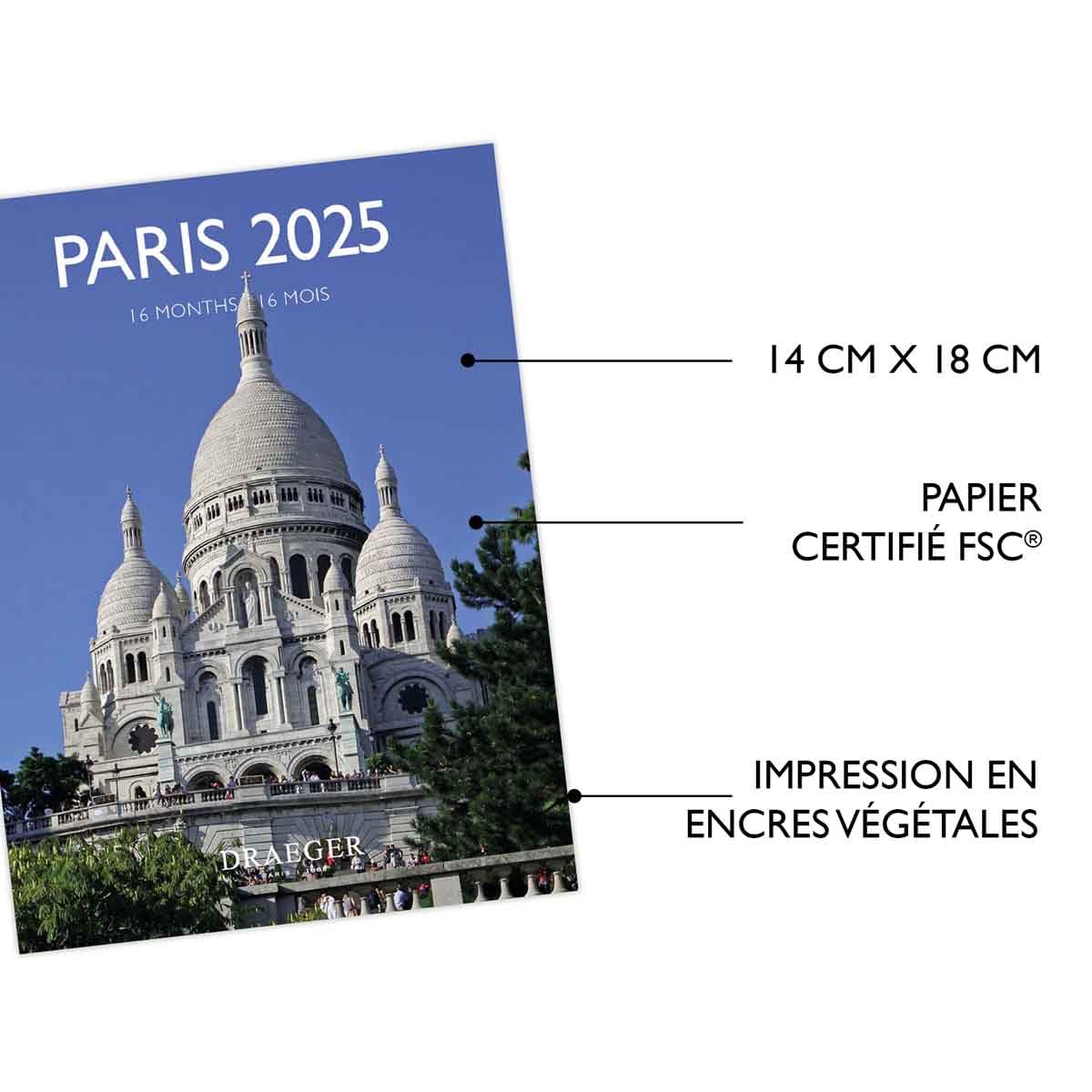 DRAEGER PARIS 1886, Small Wall Calendar 14x18cm 2025, September 2024 to December 2025-12 Themed Photos, 7 Languages - Image 2