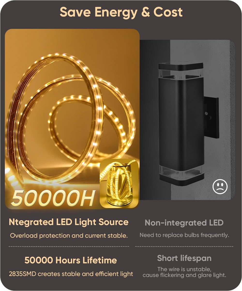 Aipsun Black Outdoor Wall Sconce 3000K 4000K 6000K, 23.6in Modern Exterior Light 1 Pack, Long LED Linear Wall Light Outside Lighting for Entrance, Hallway, Garage, Porch(3CCT)