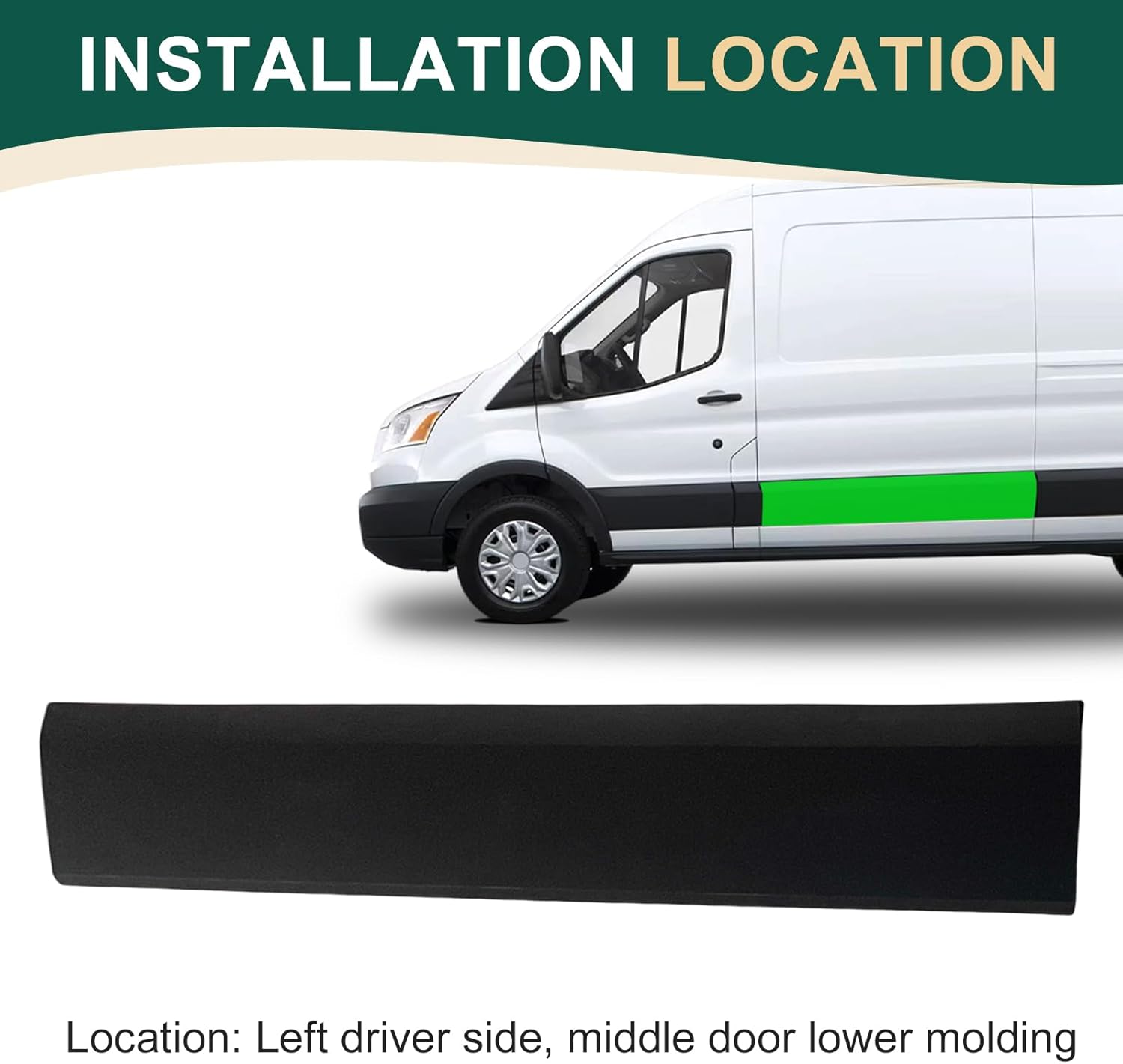 Side Sliding Door Body Lower Molding Panel Fits for Ford Transit-150 Transit-250 Transit-350 Transit-350HD 2015 2016 2017 2018 2019 2020 2021 2022 2023 2024 (Left Drvier Side)