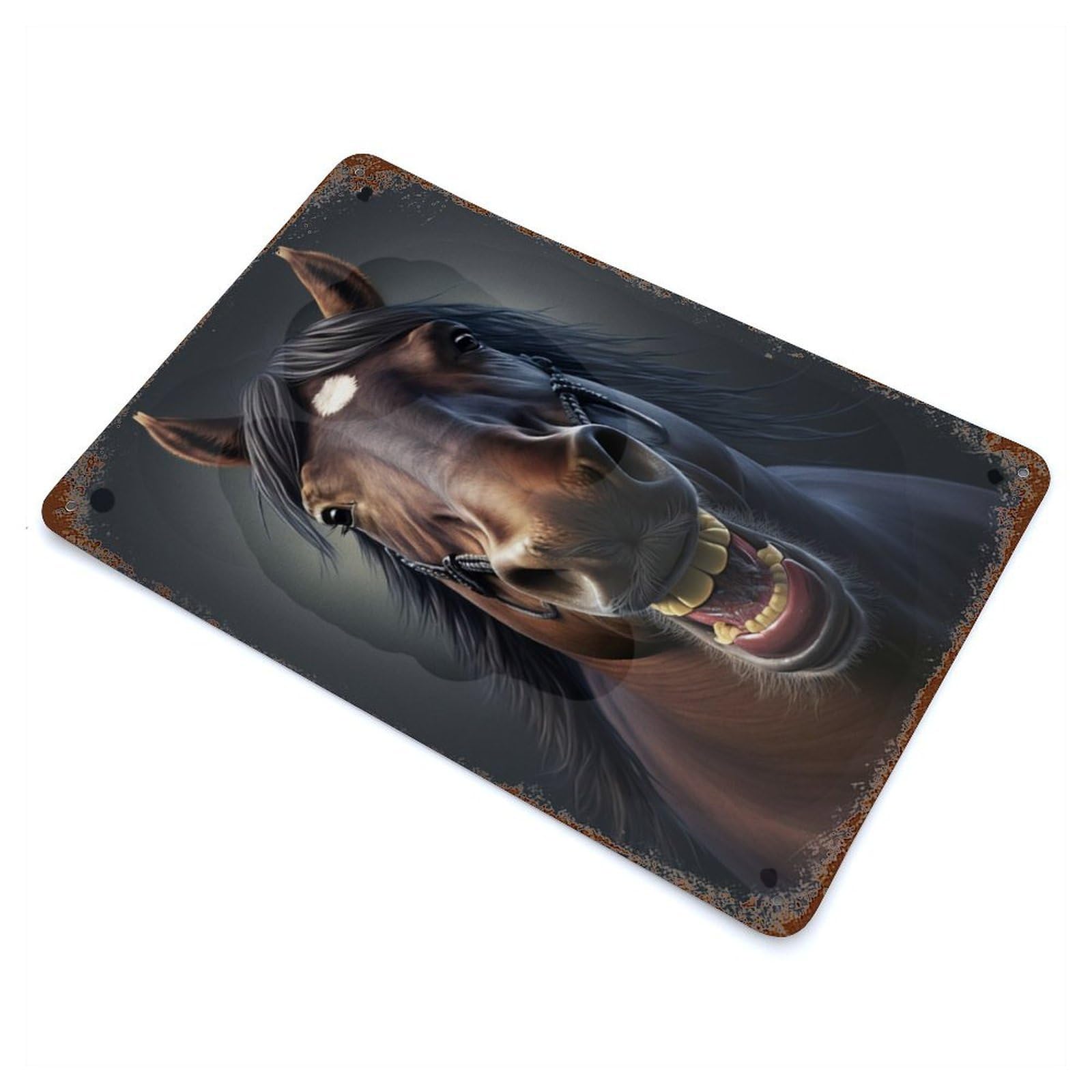 LAUGHING HORSE Rusty Metal Tin Sign 11.8"x7.9", for Shed, Workshop And Garage Wall Decor, Novelty Wall Decor