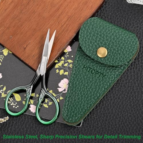 Image of Small Sharp Scissors for Women Men Eyebrow Hair Beauty Grooming | All Purpose Tiny Travel Kit, for Beard, Moustache, Eyelash, Sewing, Embroidery, Detail Thread Paper Cutting with PU Cover