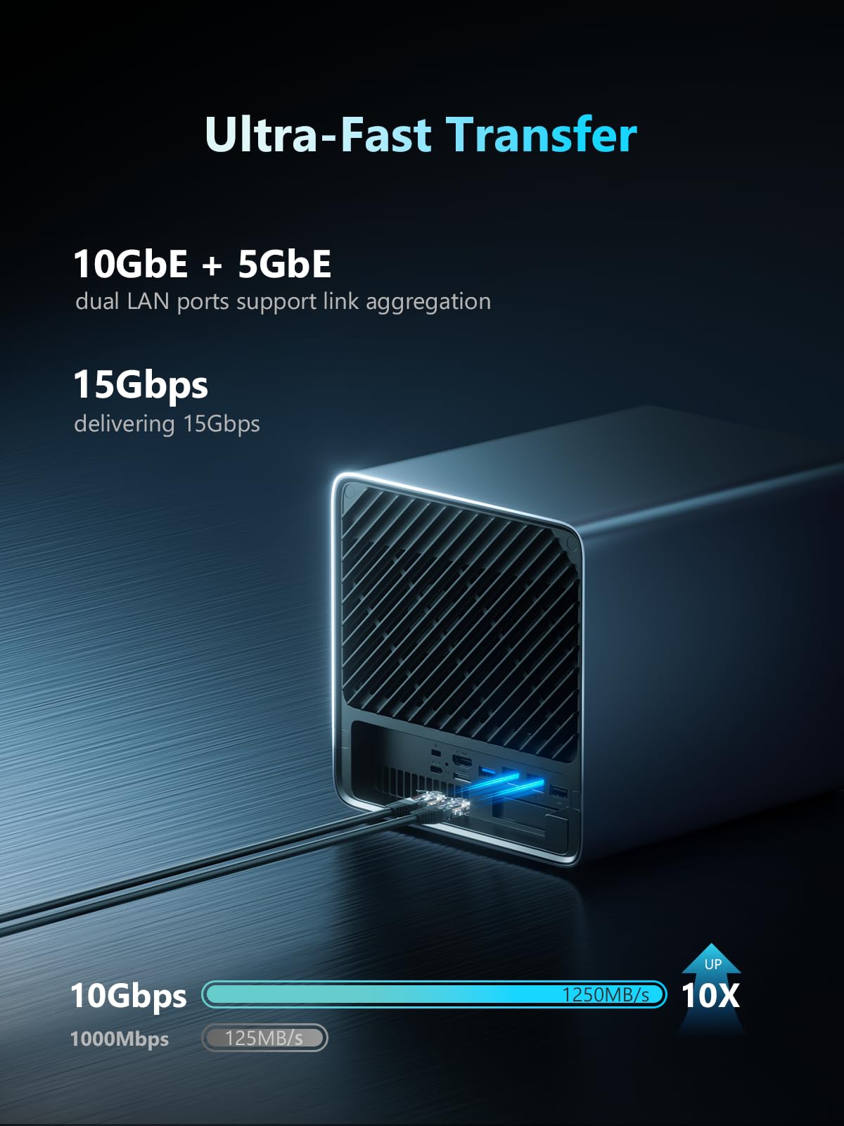 MINISFORUM N5 Pro NAS Desktop 5 Bay, Ryzen AI 9 HX Pro 370 12C/24T, Supporto ECC, SSD 128GB, 10GbE+5GbE, 3×M.2 NVMe, OCuLink, HDMI 4K/2×USB4, PCIe ×16, MinisCloud OS (senza disco)