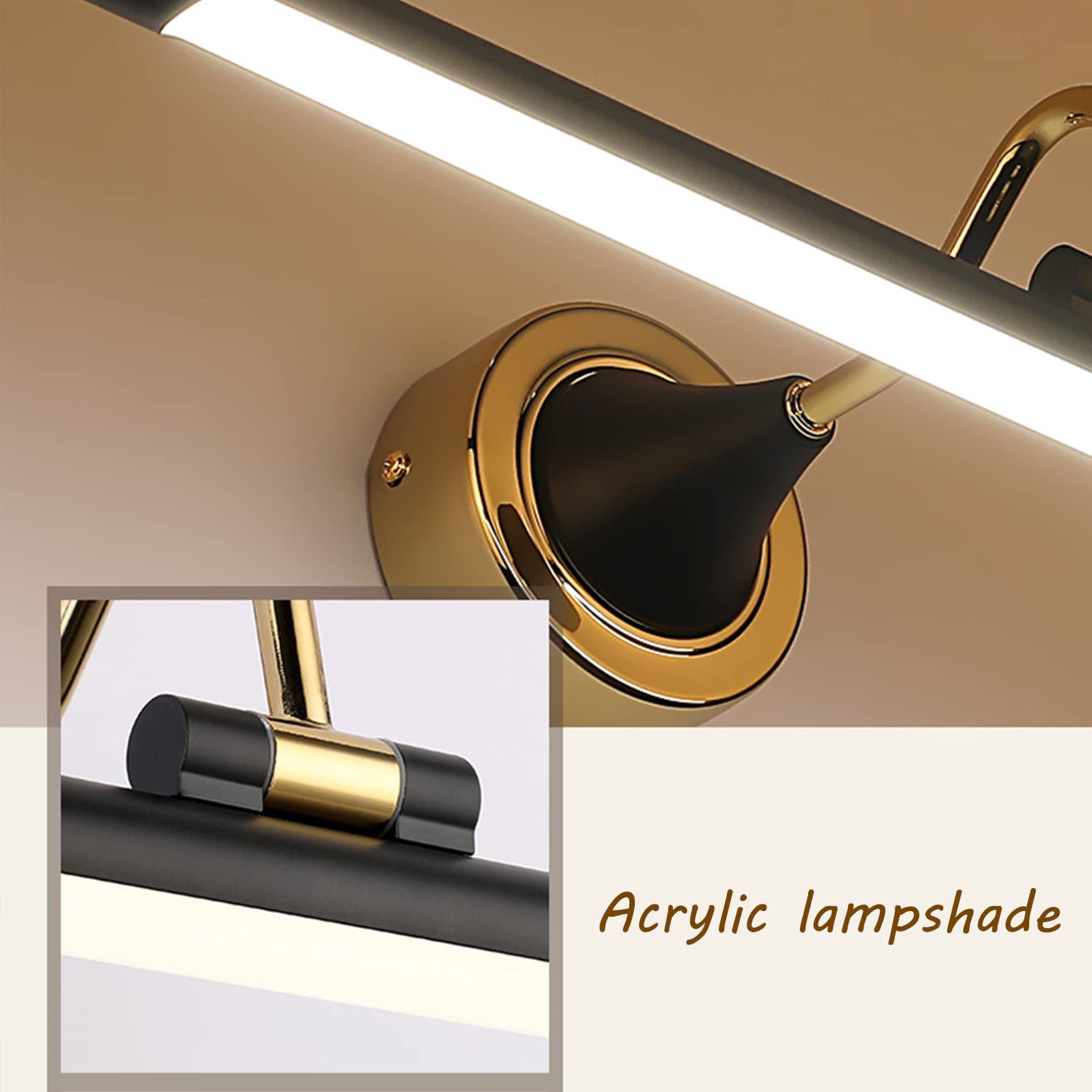 Złota lampa ścienna LED do lustra łazienkowego, lampa ścienna w stylu vintage, z obrotowym ramieniem, przednie lustro, wodoodporne oświetlenie do makijażu IP44, oświetlenie łazienkowe 4000 K