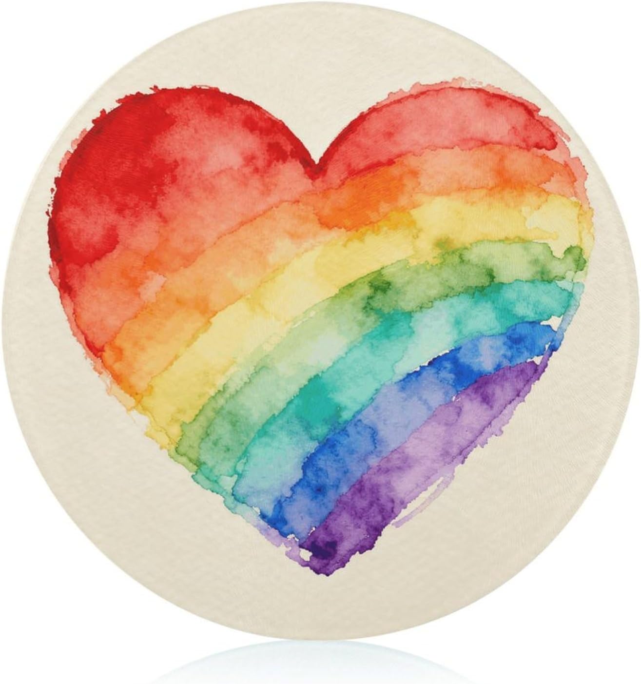 Rainbow Hearts Cutting Board Portable Small Chopping Boards Tempered Glass Kitchen Counter Protector Non-Slip Round Charcuterie Boards Mat for Bar Cheese Board