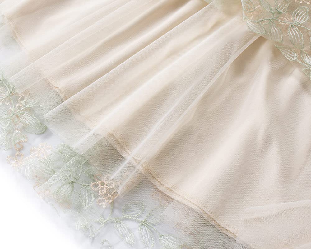Faldas para Mujer Longitud Mediana, Falda Midi De Tul para Mujer Faldas Plisadas Fluidas con Bordado De Flores De Malla De Doble Capa para Mujer Faldas De Talle(Apricot)