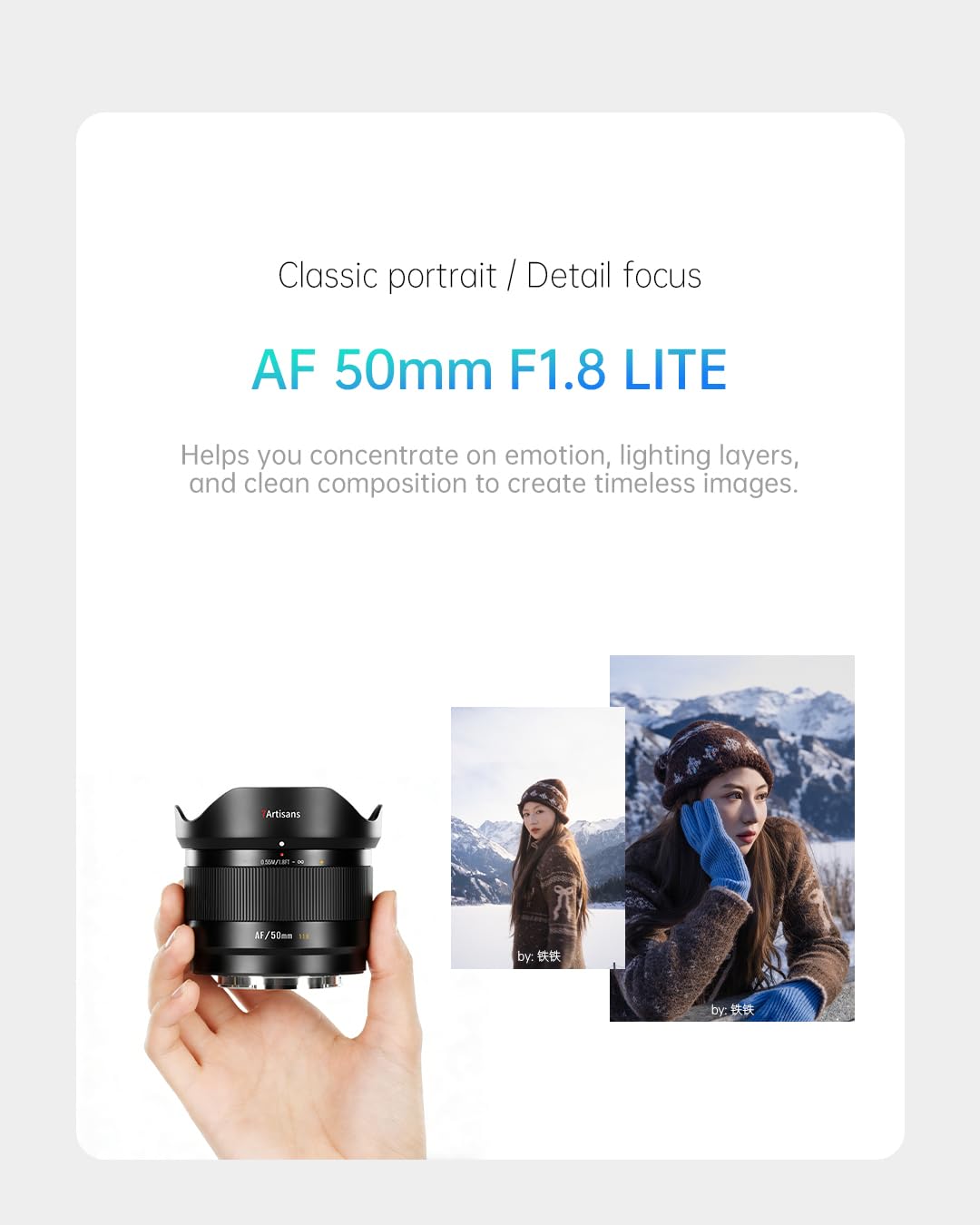 7ARTISANS AF 50 mm F1.8 APS-C Obiettivo autofocus per Sony, obiettivo ritratto classico, intensità luminosa F1.8 con bokeh, compatto e leggero, ideale per ritratti e scatti di dettaglio.