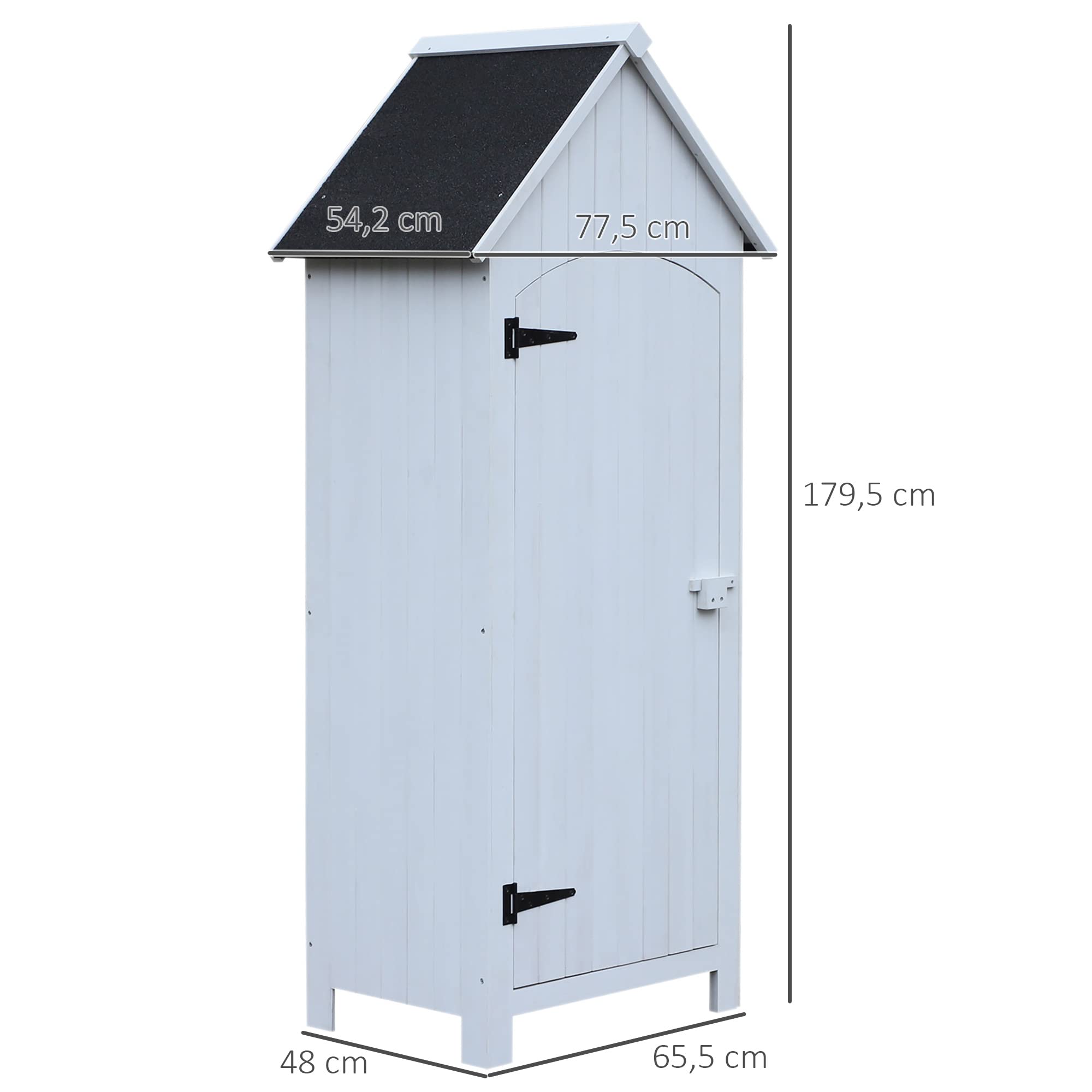 Outsunny szafa ogrodowa drewno szopa narzędziowa szopa ogrodowa domek narzędziowy szafa na narzędzia drewniana szopa daszek dwuspadowy papa bitumiczna biały 77,5 x 54,2 x 179,5 cm
