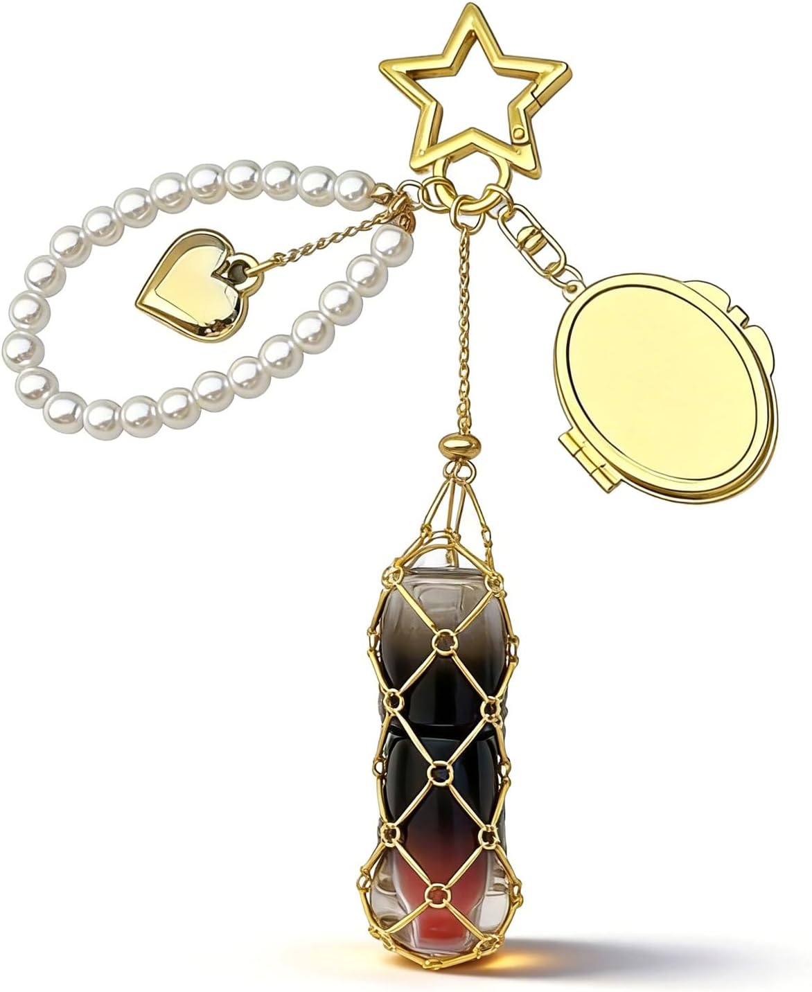 choice of all Lip Gloss Holder Keychain Mirror Pearl Wristlet Heart Clasp Purse Charm Beauty Accessory Travel Gift for Women