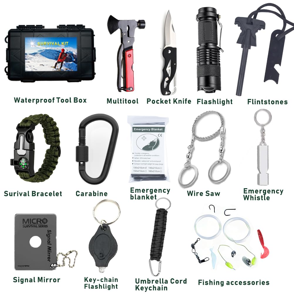 Kit de Supervivencia, Kit Supervivencia Auxilios Profesional Multifuncional 30 en 1 para Que Viajan, Hacen Senderismo y Acampa