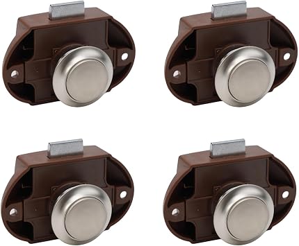Push Button Catch Lock With Handle For Motorhome Caravan Boat RV Cabinet And Drawer, ABS Housing And Zinc Alloy Latch, Matt Nickel Finish Fits 15-20 MM Door Thickness4 pcs