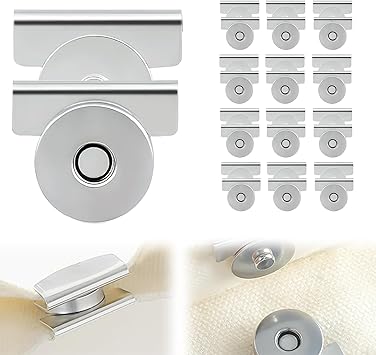 12Pair Snap Buttons Metal Seamless Magnetic Buckle Clasp for Clothing,Tote Bags and DIY Crafts,No Sewing Required Bag Clip Silver 1