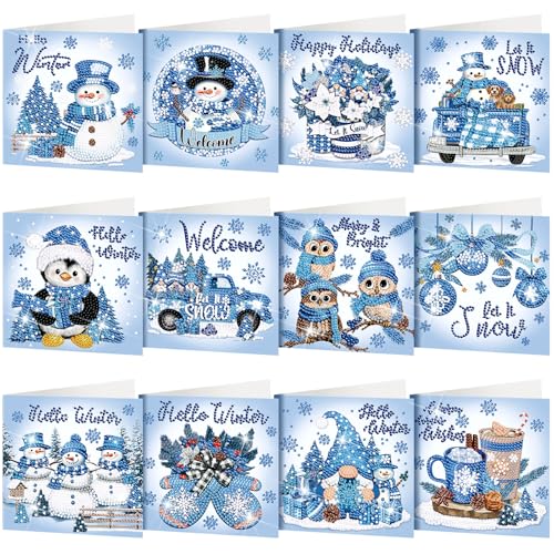 Cartes de vœux peinture diamant TecUnite : lot de 12 avec enveloppes