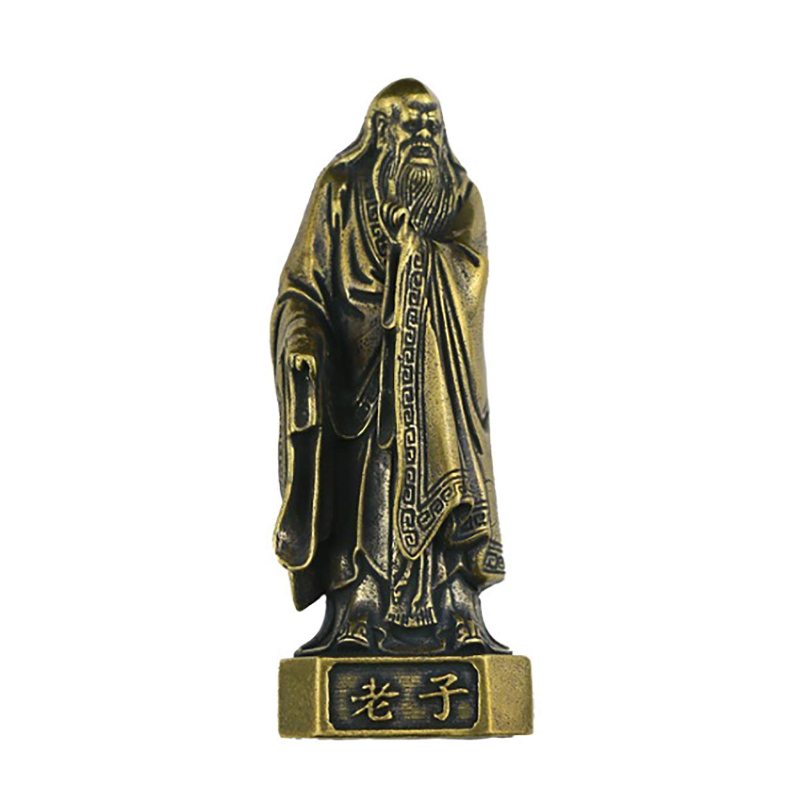 Deykhang Feng Shui Brass Statue Lao Tzu Standing on Bagua Diagram Founder of Taoism Meditation Room Sculpture Brings Tranquility Inner Peace Happiness Tea Table Decor Figurine for Collection