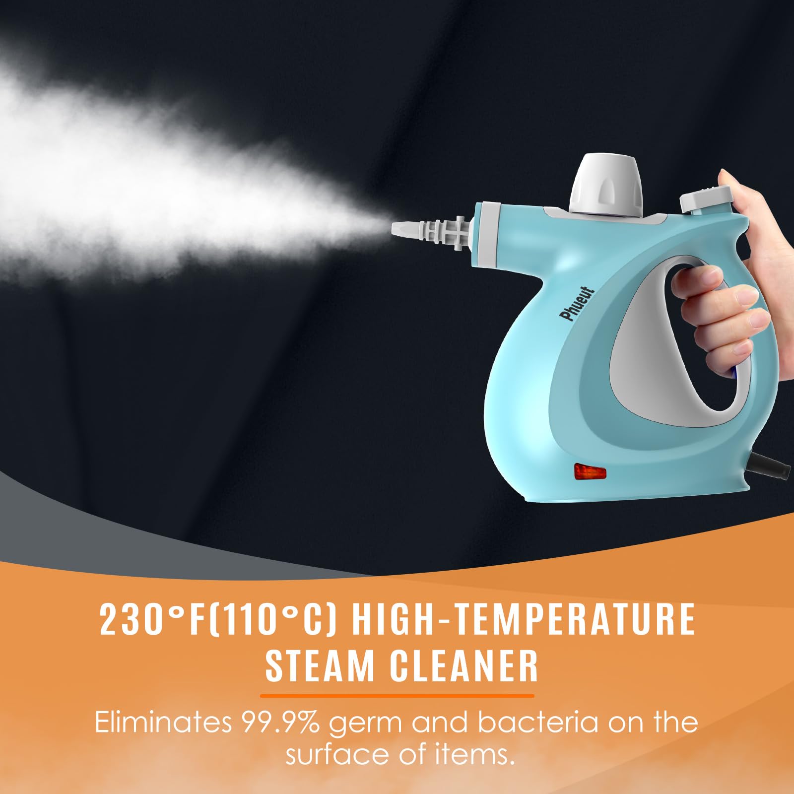 Pressurized Handheld Multi-Surface Natural Steam Cleaner with 12 pcs Accessories, Multi-Purpose Steamer for Home Use, Steamer for Cleaning Floor, Upholstery, Grout and Car () (Grey): Blue