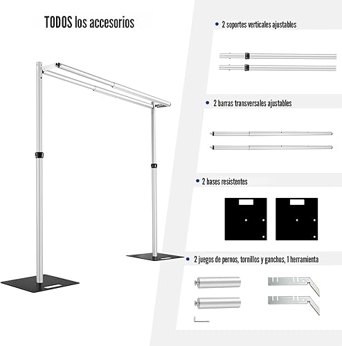 Miniatura 4 de Soporte de tubo y cortina doble de 10 x 10 pies, soporte de fondo ajustable resistente, telón de fondo de pared de flores de aluminio para eventos,