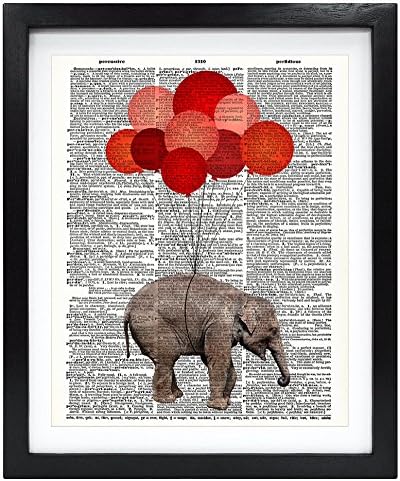 Susie Arts 8X10 Unframed Baby Elephant With Red Balloons Upcycled Vintage Dictionary Art Print Book Art Print Home Decor Funny Prints Kids Wall Art V051 image 4