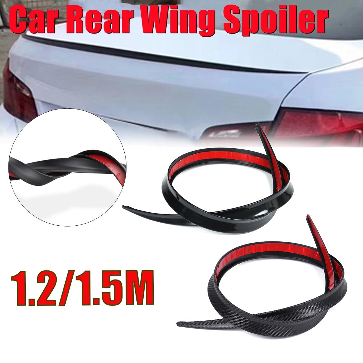 Misura Per Auto Posteriore del Tetto Lip Spoiler Tronco di Coda Ala Adesivo PU In Fibra di Carbonio FAI DA TE Refit Trim Decor Rubber1.2m 1.5m Spoiler Laterale per Auto(1.5m Black)
