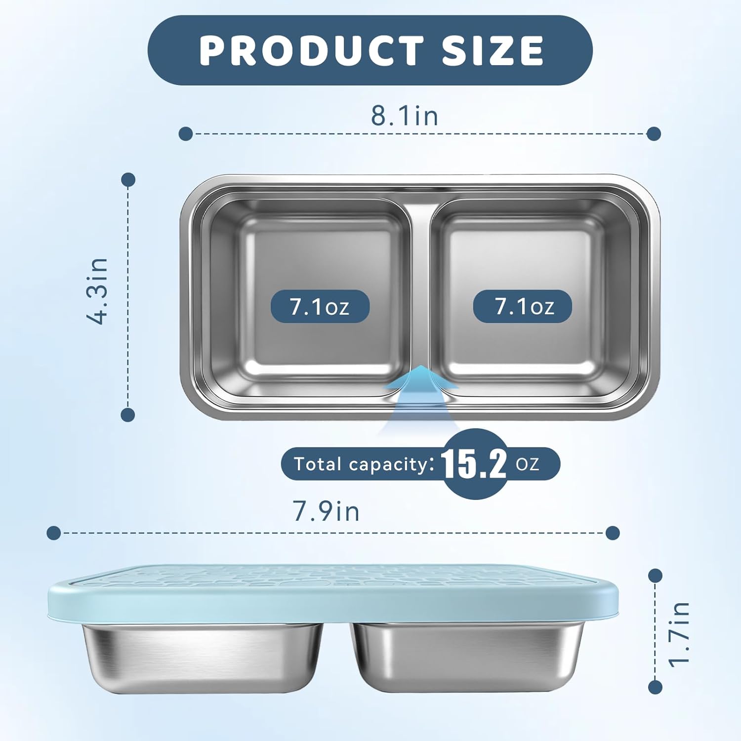 3 Pack 15 oz Stainless Steel Snack Containers for Kids, reusable metal snack containers with Silicone lids, 2 Compartment Stackable Metal Toddler Lunch Box for Outdoor