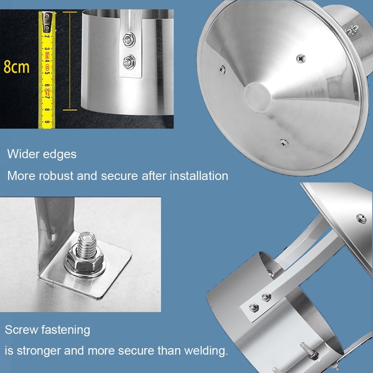 Tapa de chimenea de acero inoxidable, tapa de lluvia redonda para ventilación de escape, cubierta de techo resistente a la intemperie, compatible con tubos de estufa de 3 a 8 pulgadas para uso en