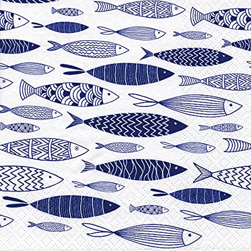 Anniversary House Tiflair Shoal of Blue Fish Lunch Napkins 3 ply