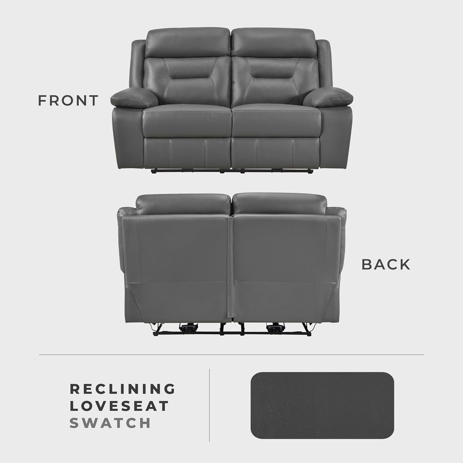 Lexicon Power Double Recliner Loveseat, Top Grain Leather Match Reclining Loveseat with Pillow Top Armrests, Home Theater Seating, Wall Hugger Recliner Love Seat with USB Port, 62.5" W, Dark Gray