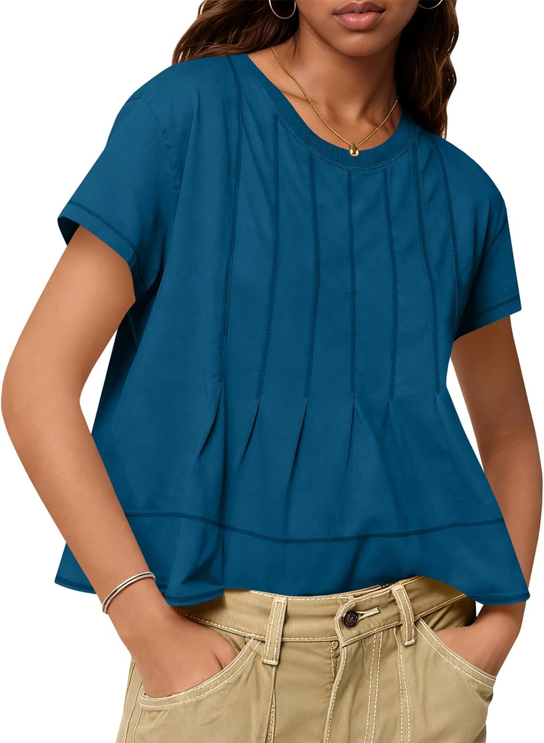 Tankaneo Womens Babydoll Tops Short Sleeve Peplum Pleated Summer T-Shirts Casual Loose Fit Flowy Tshirts 2026