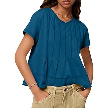 Tankaneo Womens Babydoll Tops Short Sleeve Peplum Pleated Summer T-Shirts Casual Loose Fit Flowy Tshirts 2026