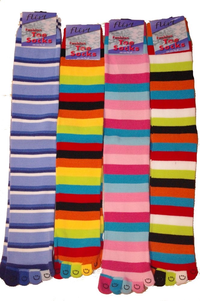 Flirt Women's Pink Long Multi Coloured Striped Toes Socks (Pink)