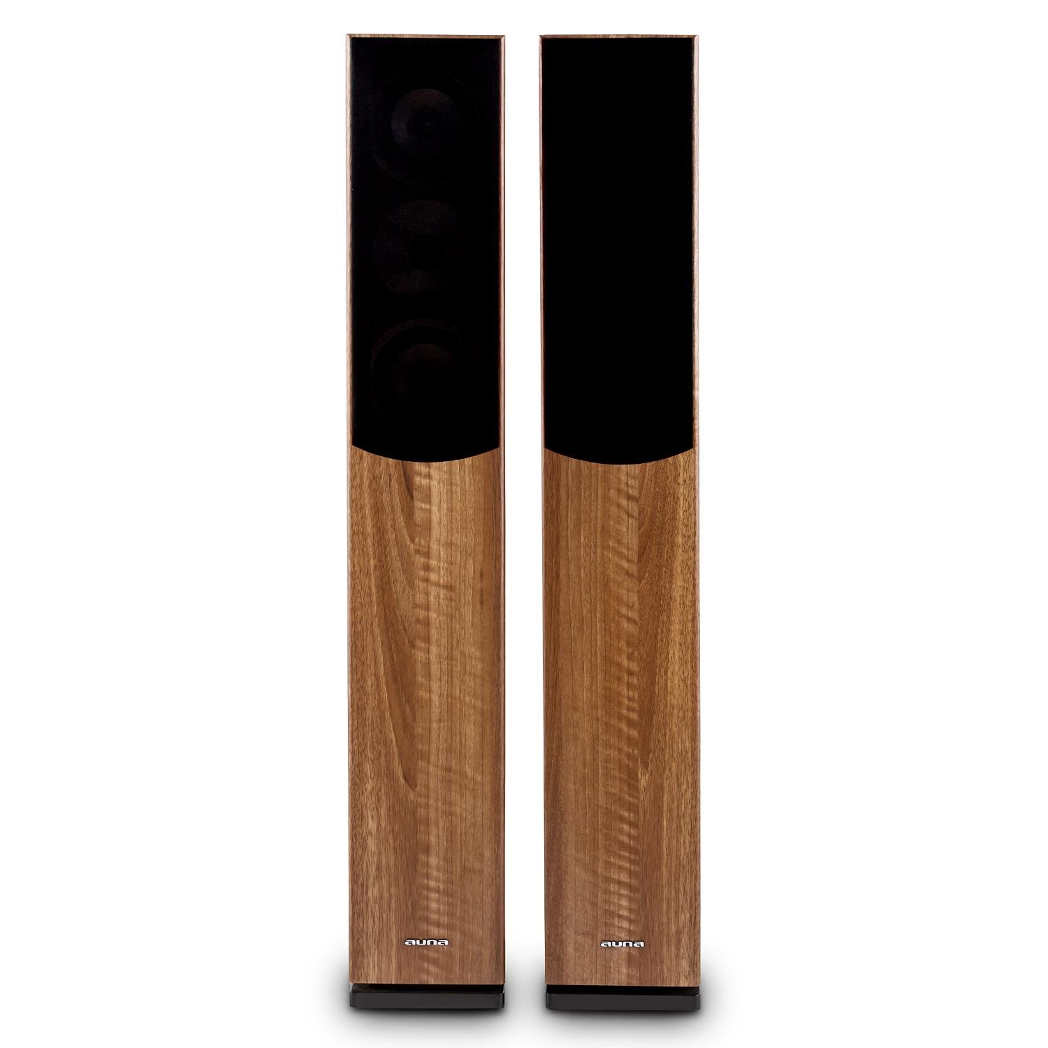 AUNA Linie 501 - Altavoces de Torre pasivos, Rendimiento RMS 140 W, Potencia máx. 280 W, Subwoofer, Frecuencias Medias agudas, Revestimiento de Aluminio, Carcasa de Madera, Cubierta extraíble, Marrón