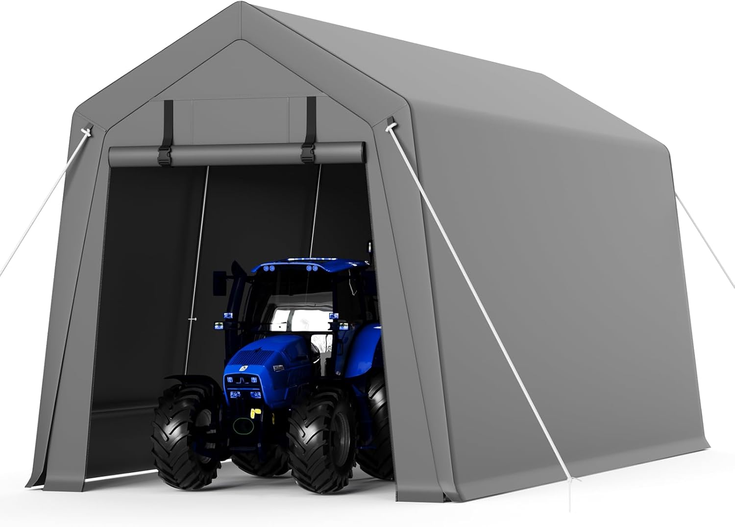 7'x12' Outdoor Portable Storage Shed, Waterproof & UV-Resistant Garage Shelter with 2 Roll-Up Zipper Doors, Anti-Snow Carport Tent for Motorcycle, Bike, and Outdoor Equipment, Gray - Image 2