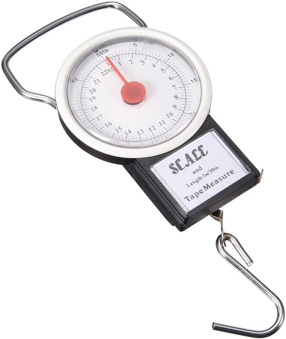 Portable Fish Weighing Scale 22 kg / 50 Ibs Hanging Hook Scale Including 1 m Measure Tape Luggae Weighing Scales by HomeElabador