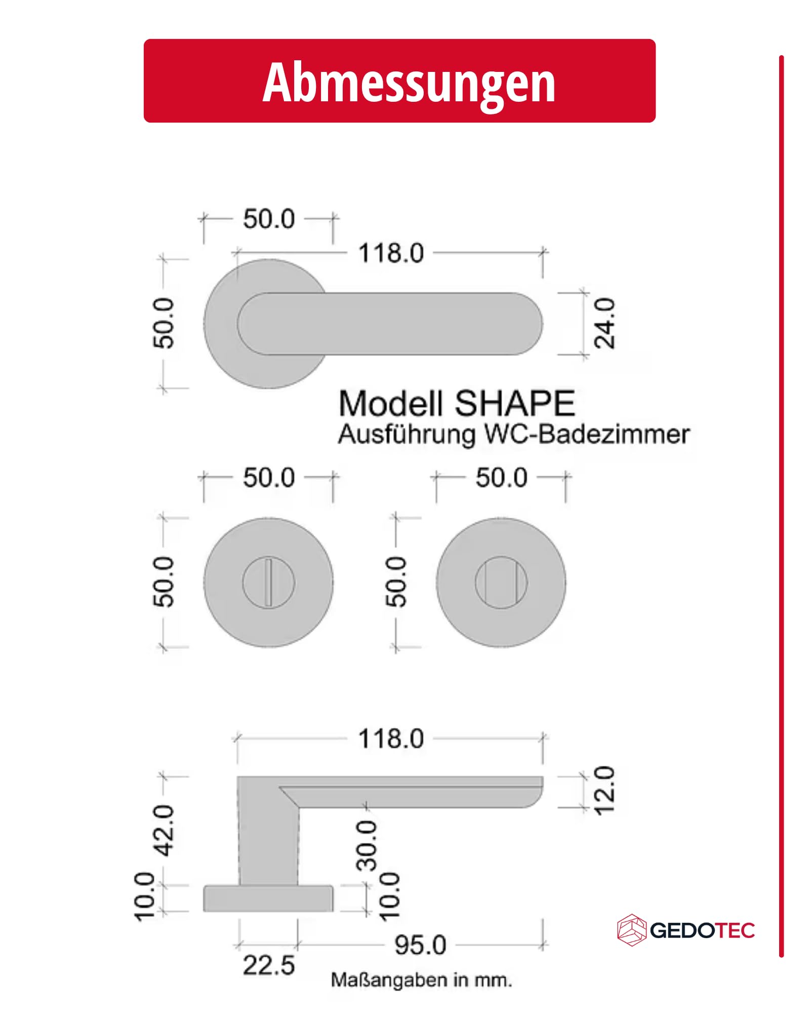 Gedotec Drückergarnitur Aluminium | 1 Set | Türbeschlag Anthrazit | WC - Badezimmer | SHAPE | Türbeschlag inkl. Befestigungsmaterial | Türdrückergarnitur rostfrei | Türklinke Zimmertüren | Türgriff