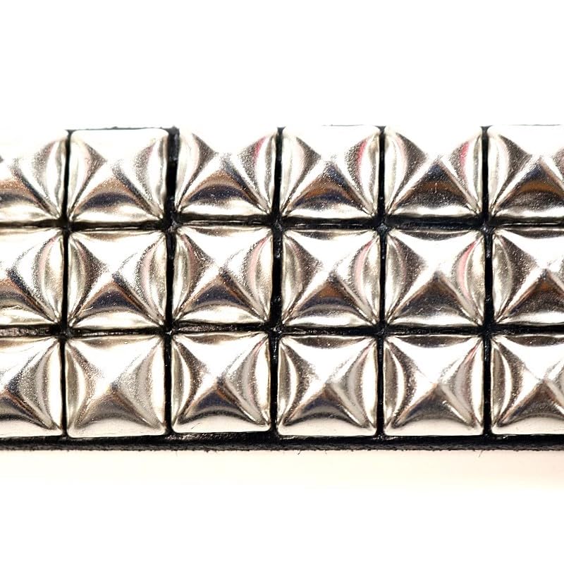 Vegetable Tanned Cowhide Leather Black Studded Belt- 1 1/4"(3.3cm) - Nickel Pyramid Studs - Punk nail, Goth4