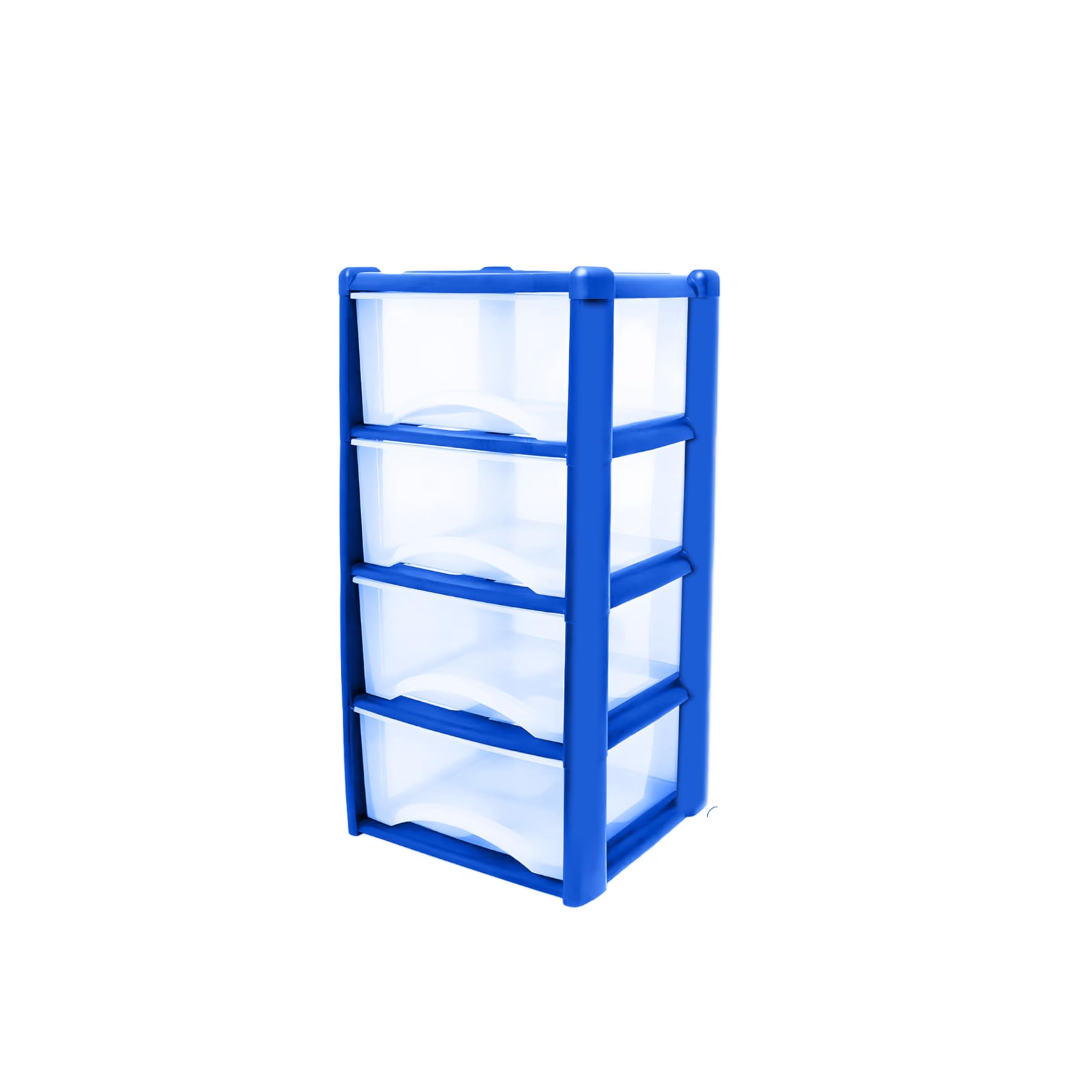 Neat. 4 Plastic Storage Drawers, Space-Saving Draws for Office & Home, Drawers Storage Unit - Durable Storage Draws - Storage Drawers Unit - H80cm x L39cm x W39cm - Blue/Clear