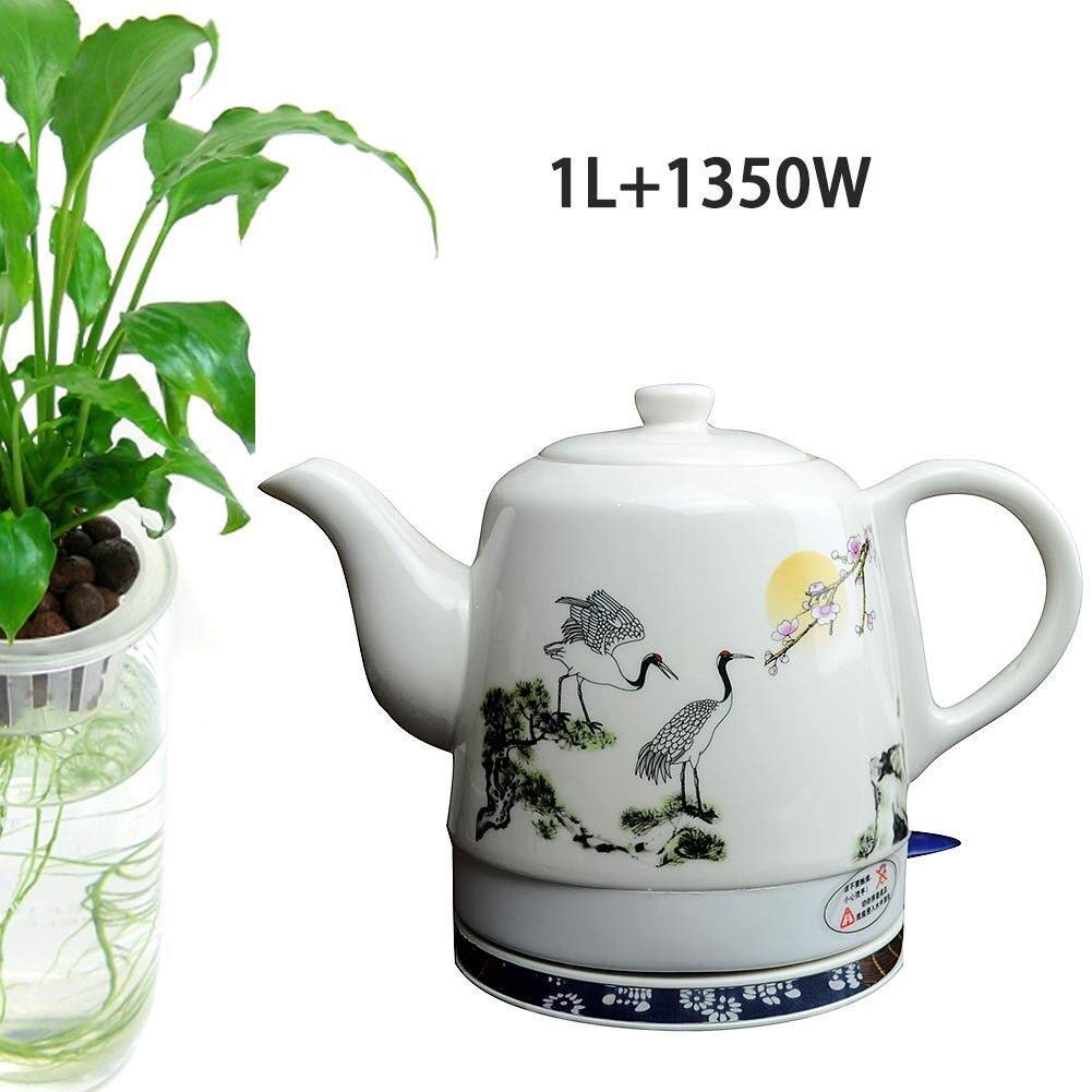 Tetera Eléctrica Portátil, Jarra Eléctrica, Hervidor de Agua Inalámbrica de Cerámica, Tetera-Retro Roja, Jarra de 1 L, Agua Rápida para Té Rápido