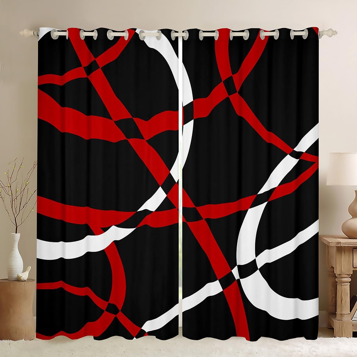 Feelyou Gray Black Pink Stripe Darkening Drapes Modern Abstract Art Window Curtains Geometric Spiral Darkening Drapes Kids Boys Girls Toddler Stripe Line Window Treatments (2 Panels, 42 x 63 Inch)