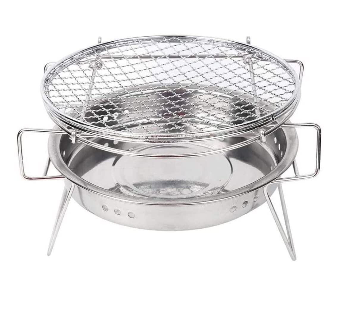 Parrilla redonda portátil de acero inoxidable para barbacoa de 30 x 18,3 cm, ideal para barbacoa al aire libre, fogata, uso en el patio trasero