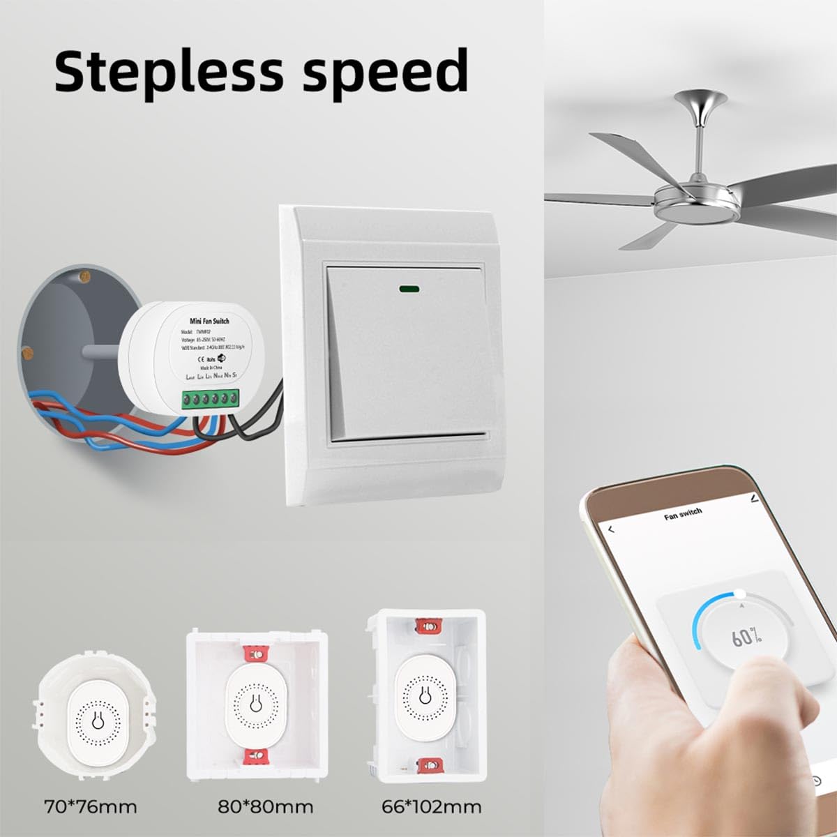 Interruptor inteligente para ventilador de techo con 4 velocidades, WiFi, mini relé inteligente, módulo de interruptor DIY, 150 W máx., requiere cable neutro, compatible con Alexa