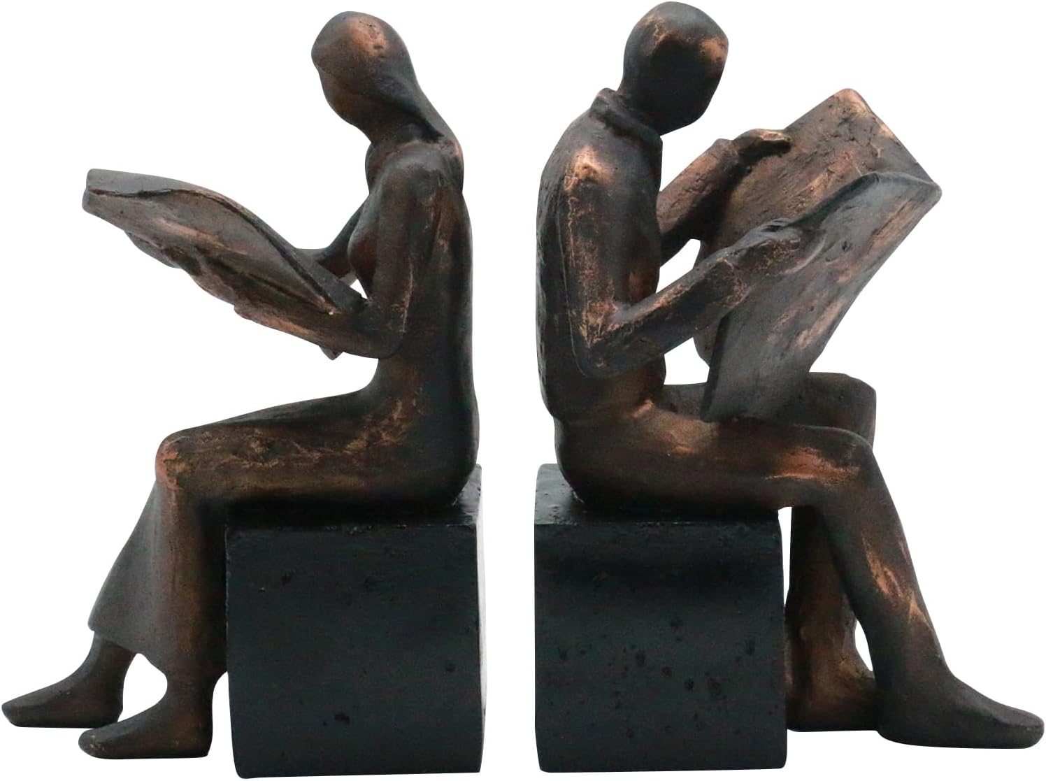 Lukitas Copper Newspaper Decorative Bookends, Heavy Duty Reader Book Ends Non-Slip, Vintage Home Décor Accessories for Study Office Deck Bookshelf, Resin, 1Pair/2Piece 8''