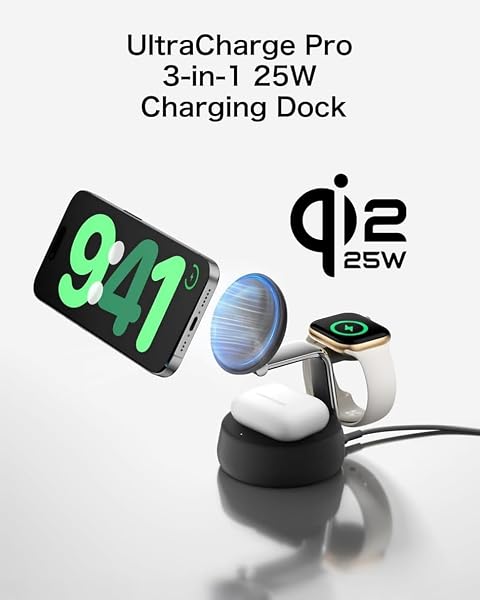 【Amazon.co.jp Exclusive】Belkin Qi2 25W Wireless Charger 3 in 1 World's First Charging Stand Qi2 Official Certified MagSafe Fast Charging iPhone 17,16~12 Apple Watch Compatible Apple Watch Google Pixel - 2