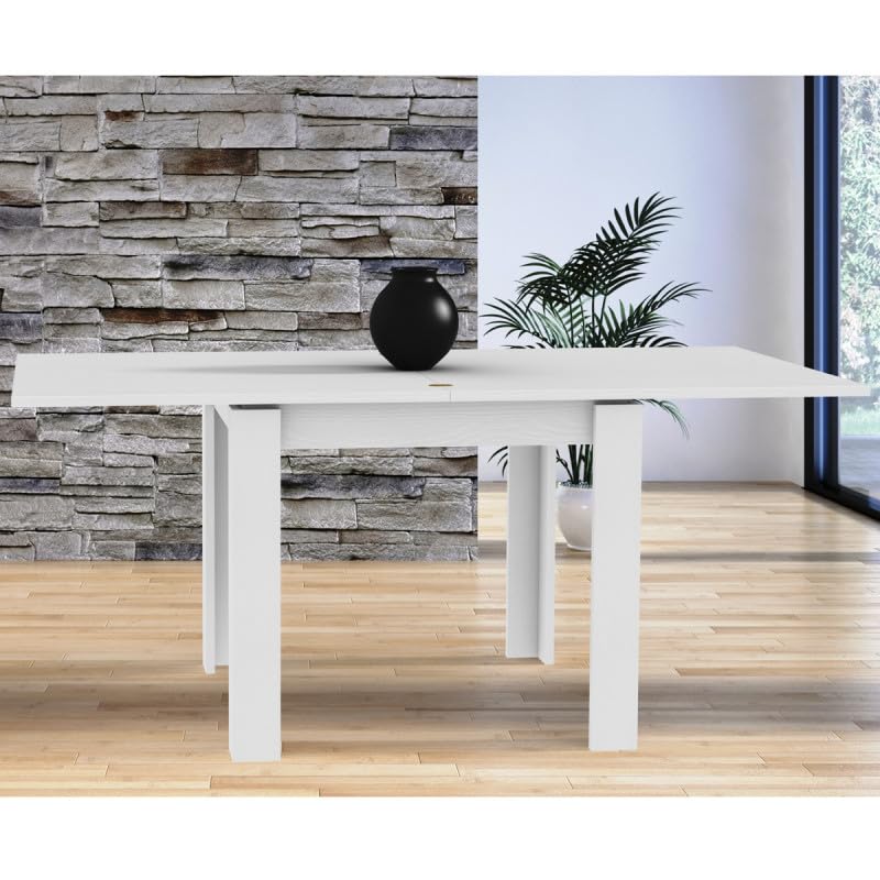 Yellowshop | Tavolo quadrato allungabile a libro “Rodi” Bianco Frassinato, Made in Italy, piano spessore 22 mm, apertura facile - 80x80 cm (chiuso) 160x80cm (aperto)