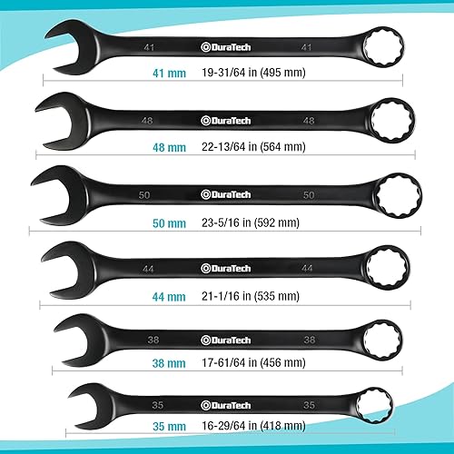 Miniatura 8 de DURATECH Juego de llaves combinadas de patrón largo de 11 piezas, 0.906-1.969 in, 12 puntos, acero al cromo vanadio, con bolsa