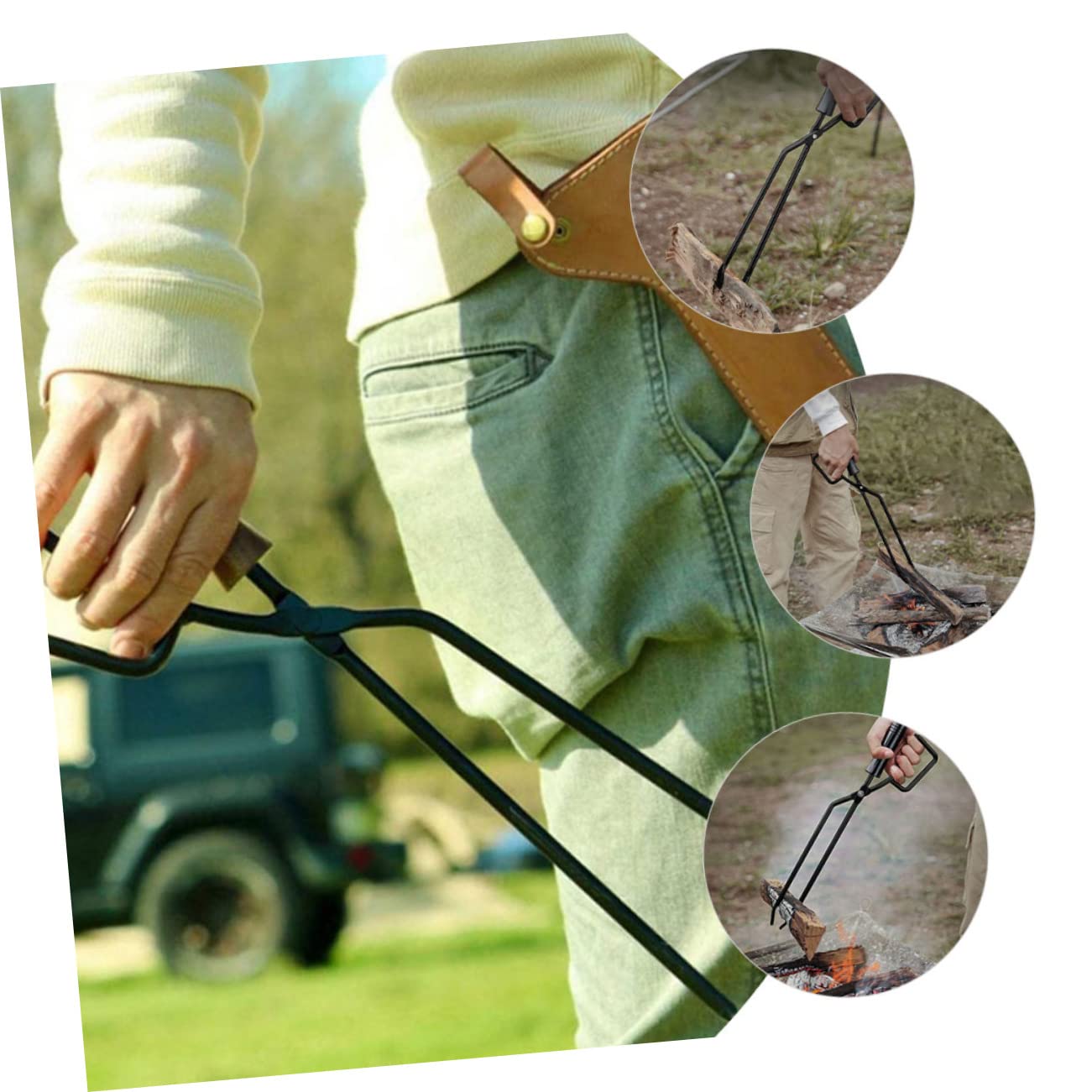Pinza per Focolare da Esterno in Ferro con Manico in Legno Nero | Barbecue in Giardino e Picnic, Facile da Usare, Comoda Presa, per Legna e Carbone